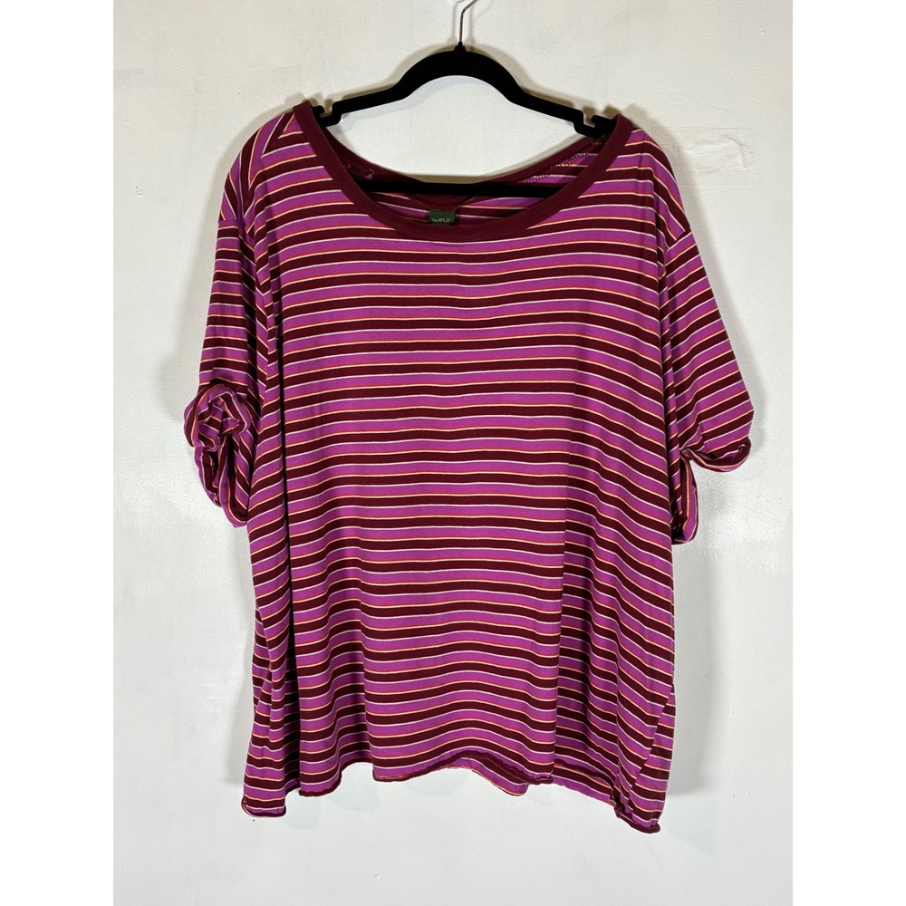 Wild Fable Women's 4X Pink Striped Cotton T-Shirt Plus Size Casual